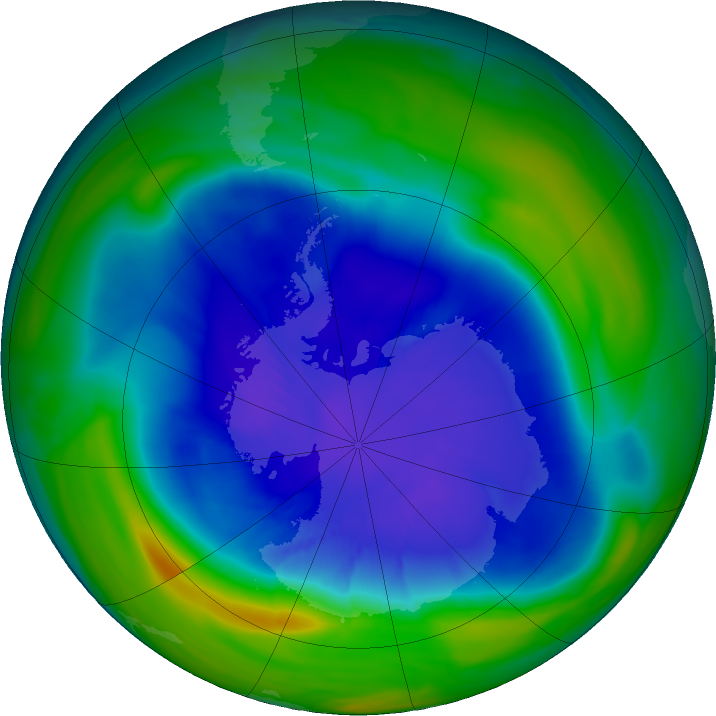 Antarctic ozone map for 14 September 2022